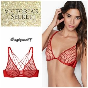 VS, LUXE Lingerie Starburst Plunge Bra in Red, NWT